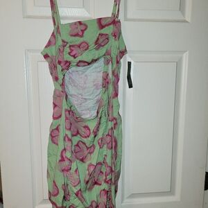 Green dress with pink butterfly